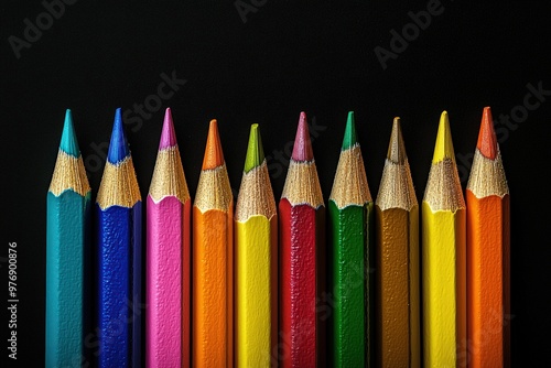 colored pencils on white background close-up Generative AI. Beautiful simple AI generated image