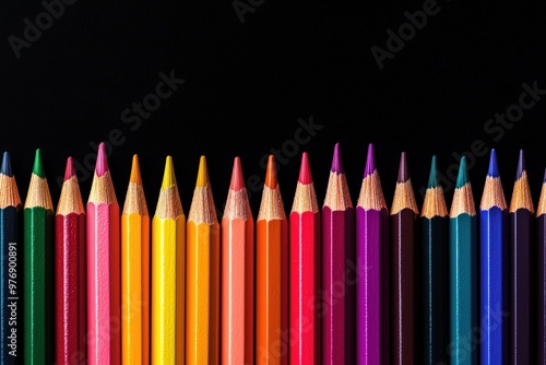 Crayons - colored pencil set loosely arranged on white background. colored pencils are not arranged exactly in a row.. Beautiful simple AI generated image