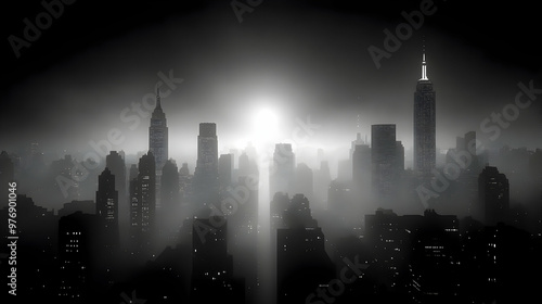 A black and white image of ...