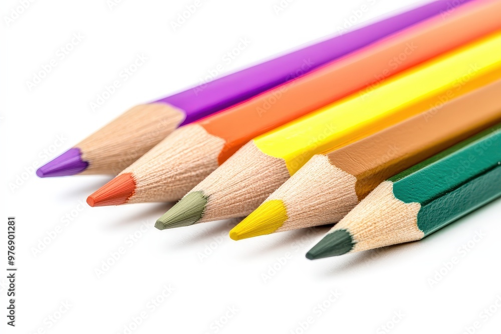 Vibrant Spectrum of Colorful Wooden Pencils Arranged in a Row on White Background - Back to School Concept. Beautiful simple AI generated image Vibrant Spectrum of Colorful Wooden Pencils Arranged in a Row on White Background - Back to School Concept. Beautiful simple AI generated image