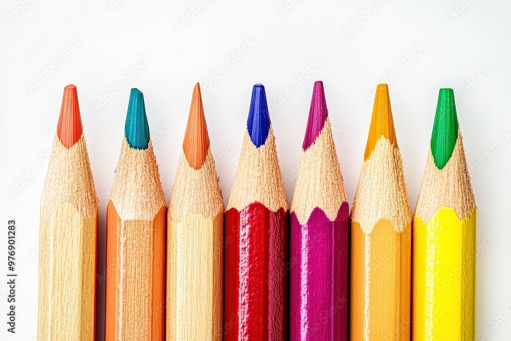 colored pencils on white background close-up Generative AI. Beautiful simple AI generated image colored pencils on white background close-up Generative AI. Beautiful simple AI generated image
