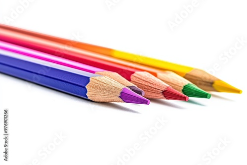 Close-Up of Colored Pencils Arranged in a Row on White Background. Beautiful simple AI generated image