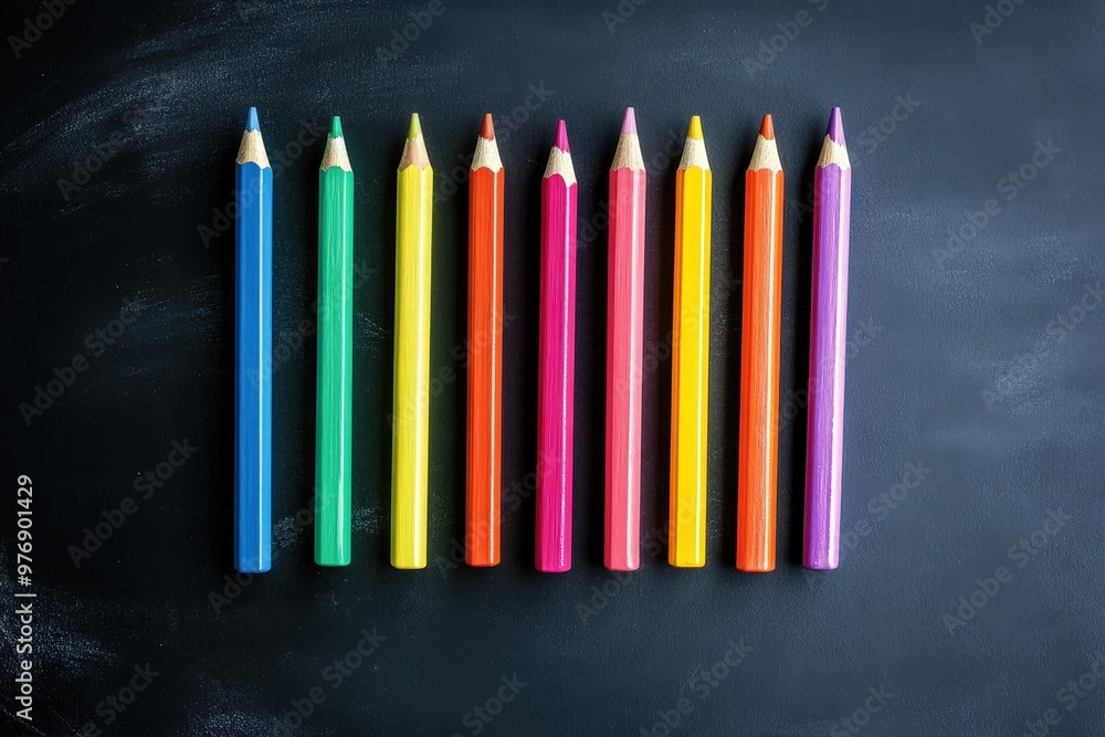 Close-Up of Colored Pencils Arranged in a Row on White Background. Beautiful simple AI generated image Close-Up of Colored Pencils Arranged in a Row on White Background. Beautiful simple AI generated image