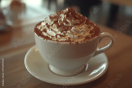 A cup of creamy cocoa with whipped cream