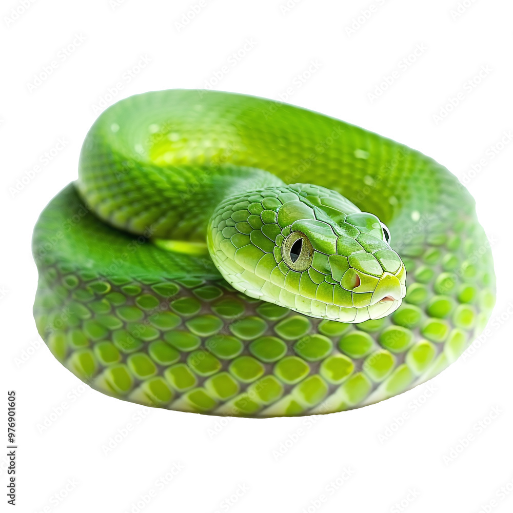 Obraz premium Green snake symbol of 2025 on transparent background PNG