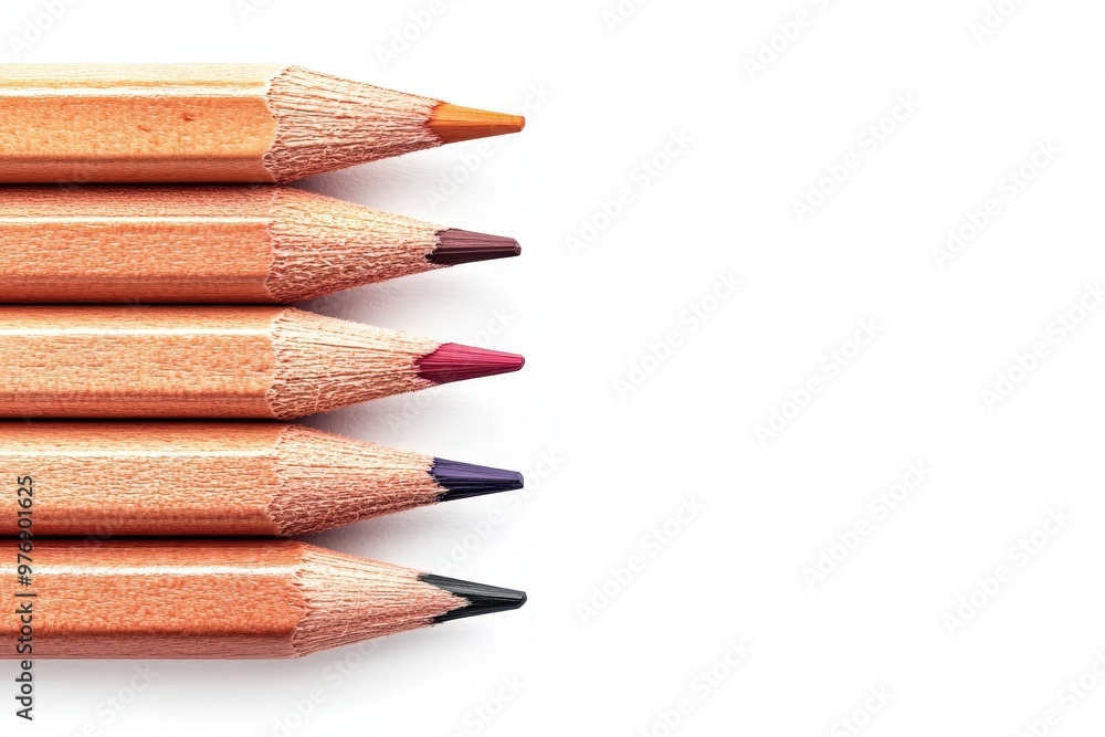 Fototapeta premium colored pencils on white background close-up Generative AI. Beautiful simple AI generated image