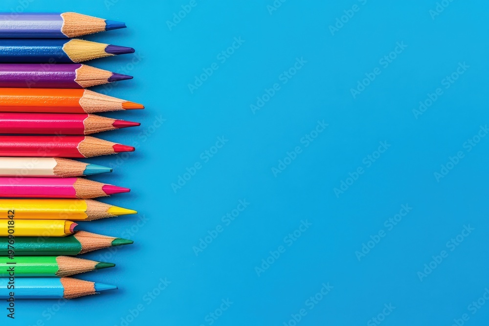 colored pencils on white background close-up Generative AI. Beautiful simple AI generated image colored pencils on white background close-up Generative AI. Beautiful simple AI generated image
