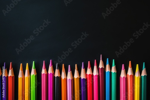 Vibrant Spectrum of Colorful Wooden Pencils Arranged in a Row on White Background - Back to School Concept. Beautiful simple AI generated image
