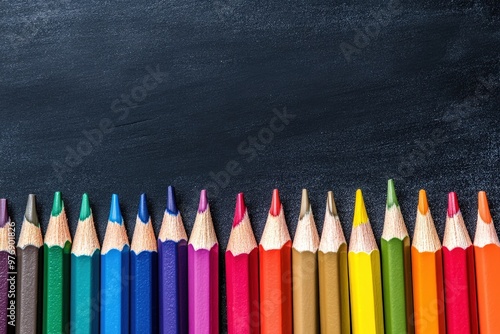 Vibrant Spectrum of Colorful Wooden Pencils Arranged in a Row on White Background - Back to School Concept. Beautiful simple AI generated image