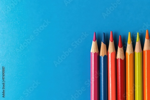 colored pencils on white background close-up Generative AI. Beautiful simple AI generated image