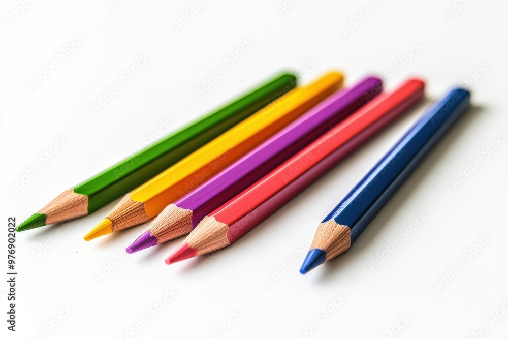 colored pencils on white background close-up Generative AI. Beautiful simple AI generated image colored pencils on white background close-up Generative AI. Beautiful simple AI generated image