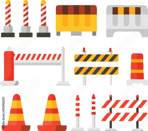 Road barrier and street barriers set. Vector