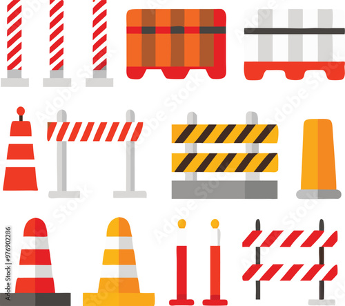 Road barrier and street barriers set. Vector