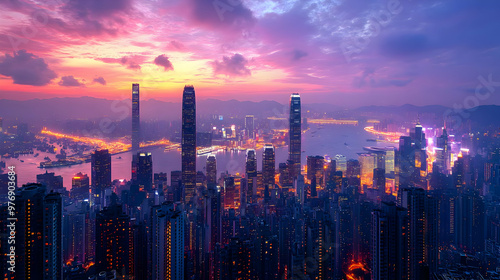 Wallpaper Mural A breathtaking aerial view of a modern city skyline at sunrise Torontodigital.ca