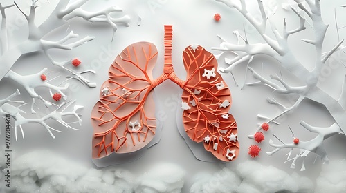 Paper like lung tissue and human cells on a backdrop of snow
