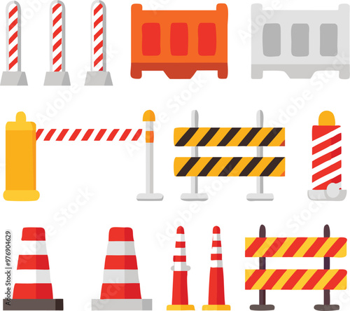 Road barrier and street barriers set. Vector