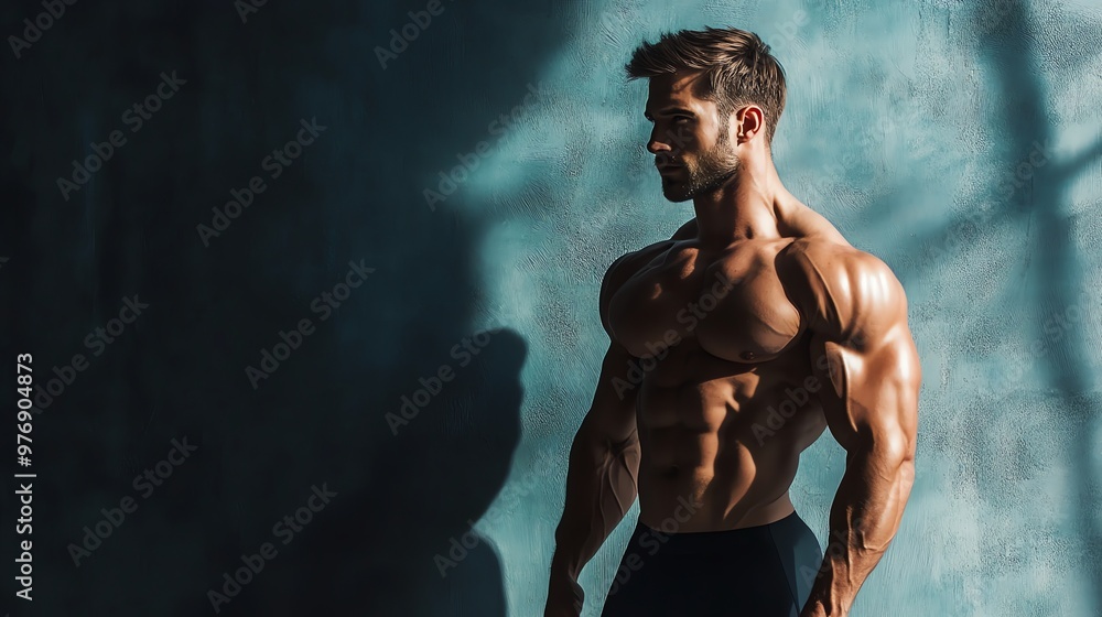 Fototapeta premium A muscular man with a beard is posing for the camera.