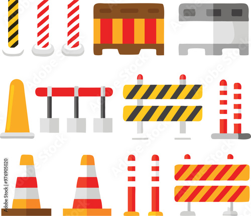 Road barrier and street barriers set. Vector