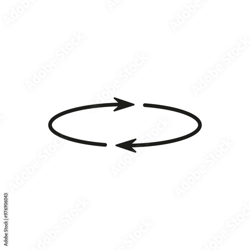 Two semicircular thin arrows rotate. Semi circle arrows following each other and moving in a circle. Vector symbol. Isolated Illustration on white background.