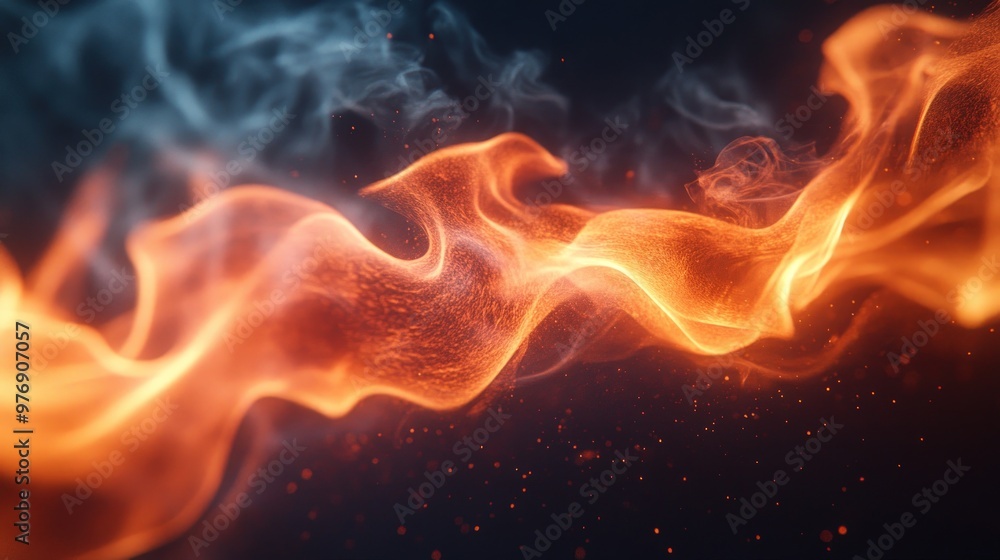 Abstract fire and smoke design with flowing movement on a dark background. Abstract fire and smoke design with flowing movement on a dark background.