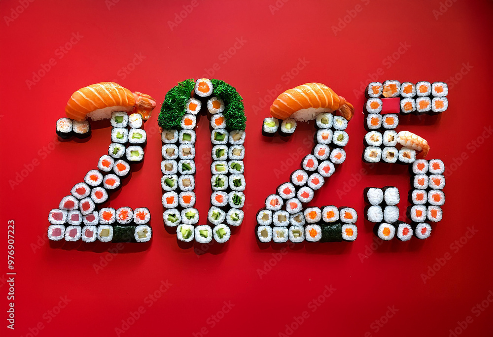 Sushi and sushi various isolated. featuring Sushi and sushi various arranged to form the numbers 2025 on a red background. Japanese sushi 2025 isolated
Sushi and sushi various isolated. featuring Sushi and sushi various arranged to form the numbers 2025 on a red background. Japanese sushi 2025 isolated