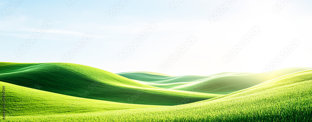 Serene Landscape Background with Rolling Green Hills and Clear Blue Sky Serene Landscape Background with Rolling Green Hills and Clear Blue Sky