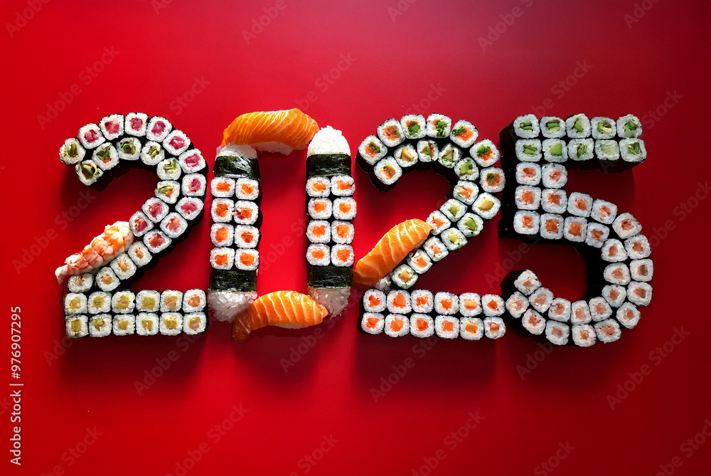 Sushi and sushi various isolated. featuring Sushi and sushi various arranged to form the numbers 2025 on a red background. Japanese sushi 2025 isolated
Sushi and sushi various isolated. featuring Sushi and sushi various arranged to form the numbers 2025 on a red background. Japanese sushi 2025 isolated