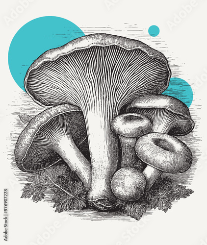 Obraz na płótnie Vintage engraving of bunch of mushrooms w salonie