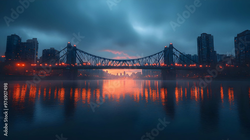 A bridge over a river with ...