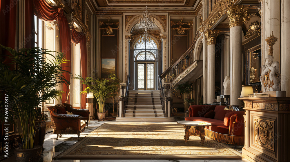 Fototapeta premium A historical mansion with grand interiors and classical architecture.