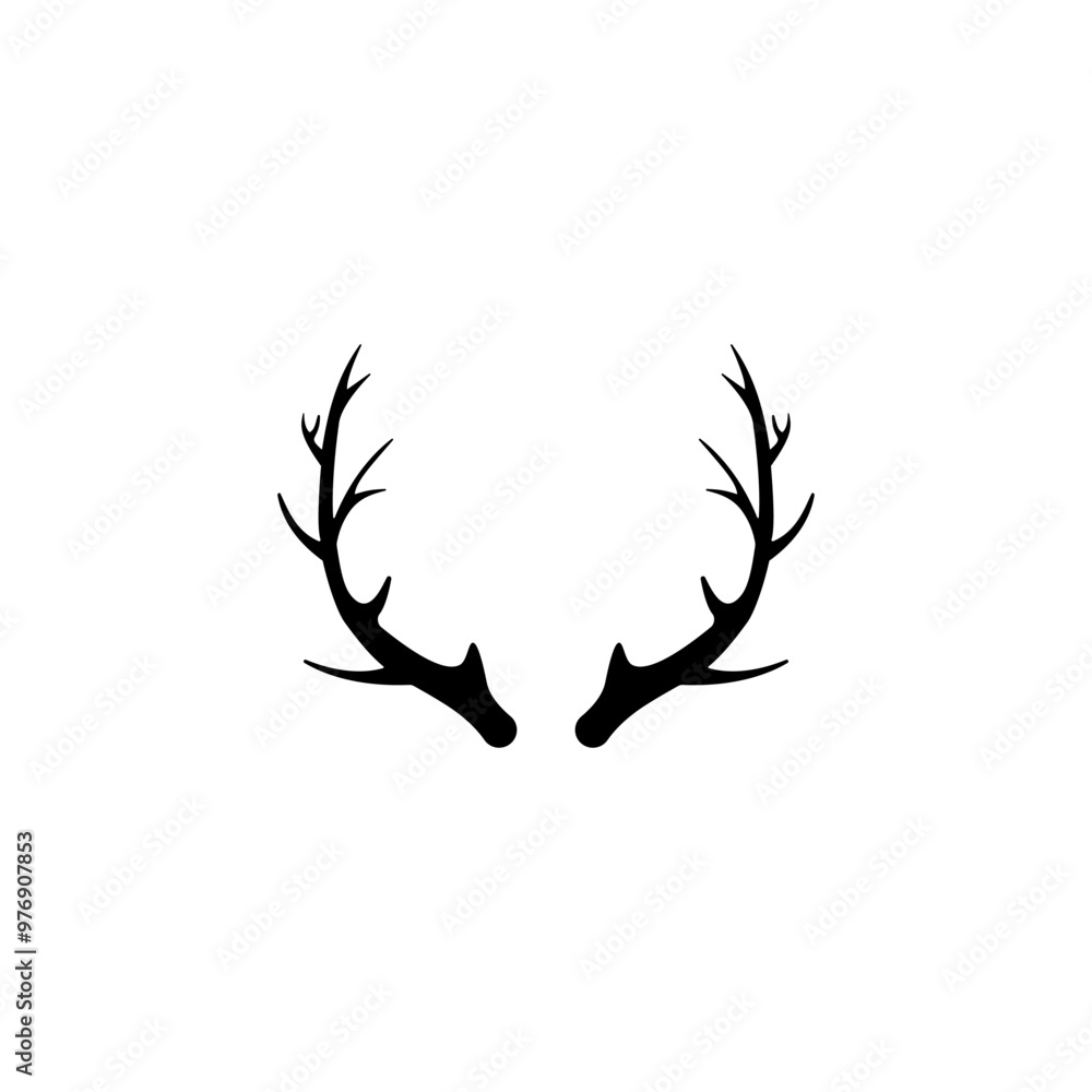 Deer horns. A pair of deer antlers together. Vector illustration and silhouette on white background. Deer horns. A pair of deer antlers together. Vector illustration and silhouette on white background.