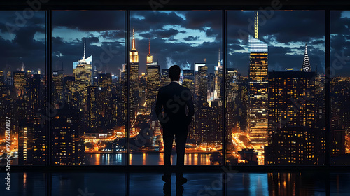 A businessman stands in fro...