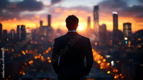 A businessman stands in sil...