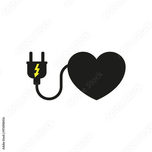 Electrical power plug with heart. Vector icon. 