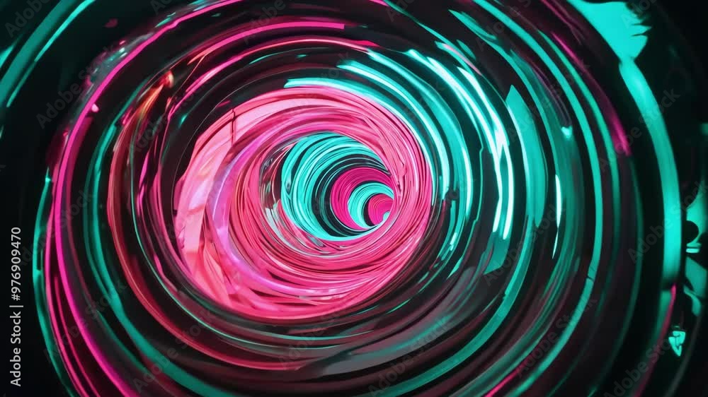 Colorful neon tunnel with pink and turquoise swirls in abstract digital art Colorful neon tunnel with pink and turquoise swirls in abstract digital art