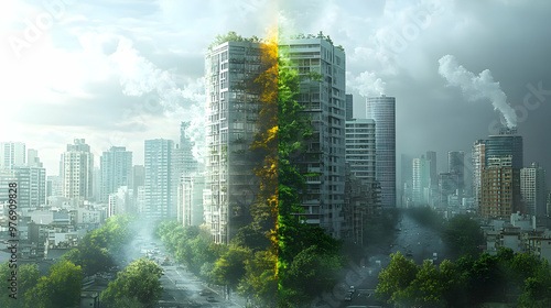 A city skyline divided betw...