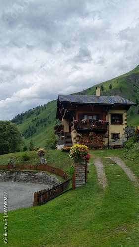 A house in the small Swiss village of La Fouly in the Swiss Alps, on the Tour de Mont Blanc trail, Switzerland
 photo