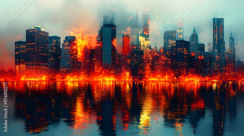 A city skyline engulfed in ...