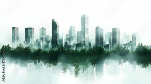 A city skyline is partially...
