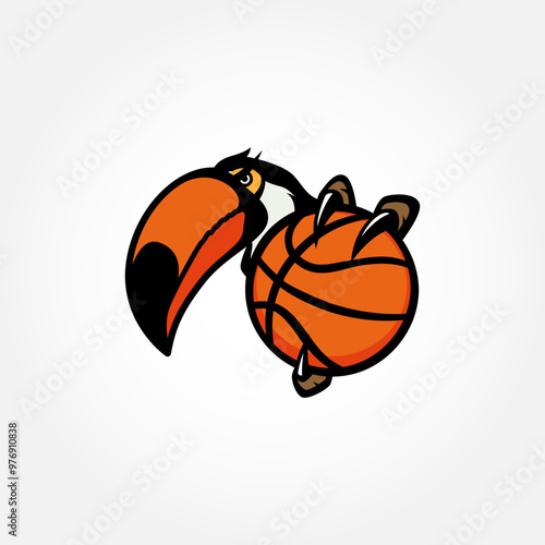 Logo Illustration Mascot Of Toucan With Illustration Of Basket Ball