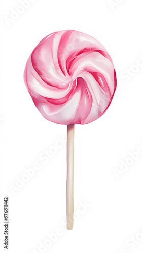 Lollipop in the form of a twisted spiral with various shades of pink, watercolor drawing, separate on a white background