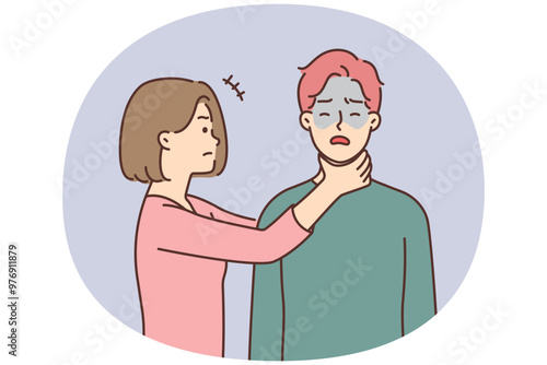 Aggressive woman choking man