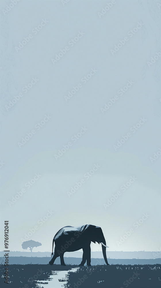 Obraz premium illustration of An elephant walking through a monochromatic savanna