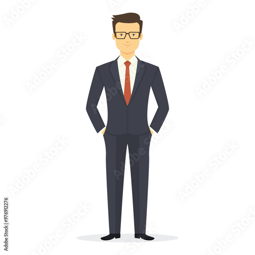 Businessman in formal attire with arms crossed Vector Illustration