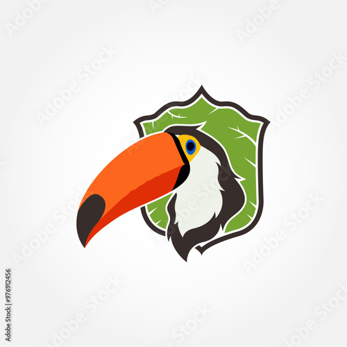 Logo Illustration Mascot Of Toucan With Illustration Of Shield