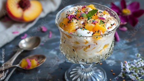 Obraz na płótnie Peach falooda cooked at home with sprinkle and cream on top w salonie