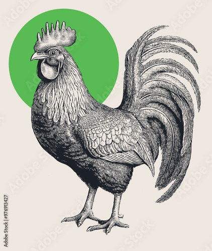 Vintage engraving of a rooster
