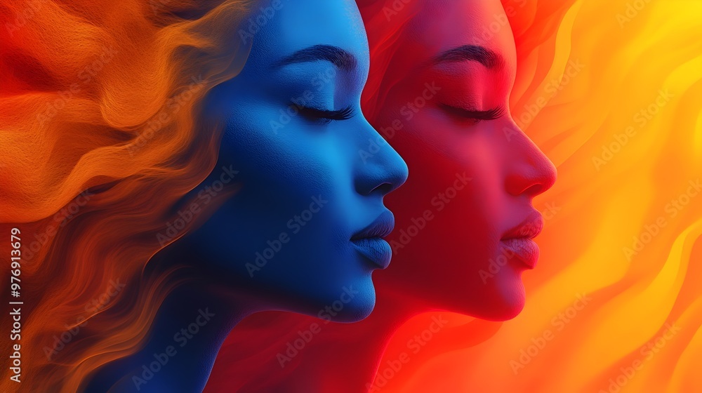 Fototapeta premium vector art of vibrant color different female faces. international women's day, wide range of ethnicities, population and growth 