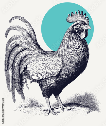 Vintage engraving of a rooster