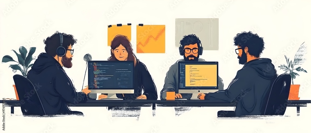 a team of developers working on mobile app development. software ...